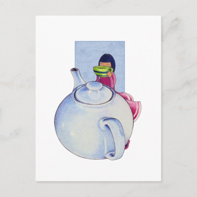 Flicka med tea-vykort vykort (Framsida)