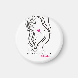 Flicka med vågigt hårhårklämmande ikon magnet