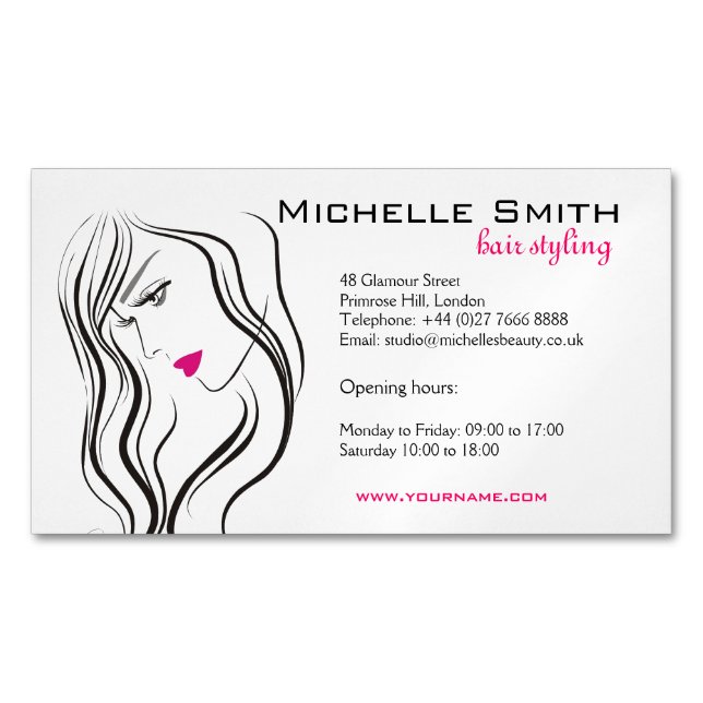 Flicka med vågigt hårhårklämmande ikon visitkortmagnet (Framsida)