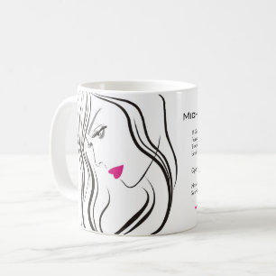 Flicka med vågigt hårstämpelsymbol kaffemugg