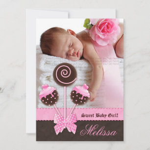 Flicka meddelande Inbjudan Cake Pops Rosa V