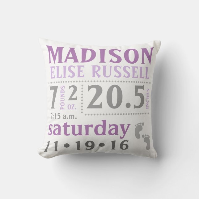 Flicka-meddelande Pillow Lila Grått Kudde (Framsida)
