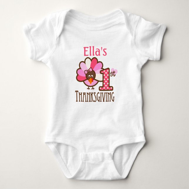 Flicka Min första Thanksgiving Rosa Bodykostym Tee Shirt (Framsida)