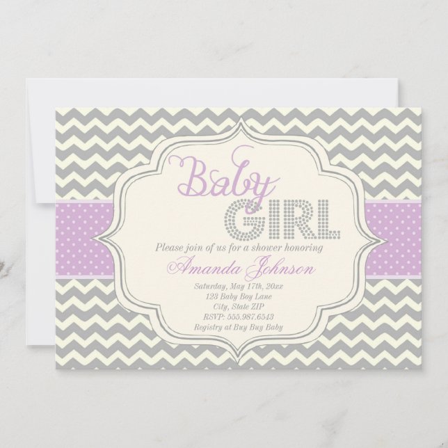 Flicka Mod Chic Chevron Baby Shower Inbjudan (Framsida)
