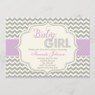 Flicka Mod Chic Chevron Baby Shower Inbjudan