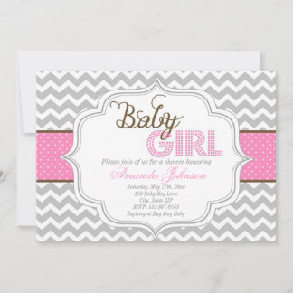 Flicka Mod Chic Chevron Baby Shower Inbjudan