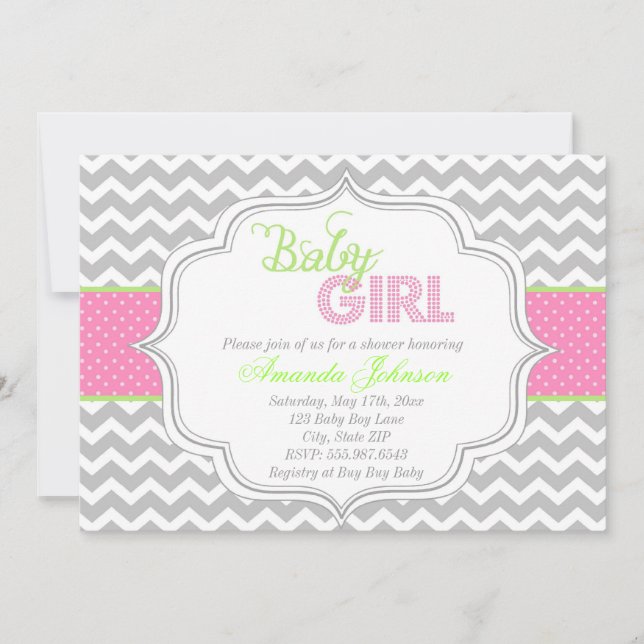 Flicka Mod Chic Chevron Baby Shower Inbjudan (Framsida)