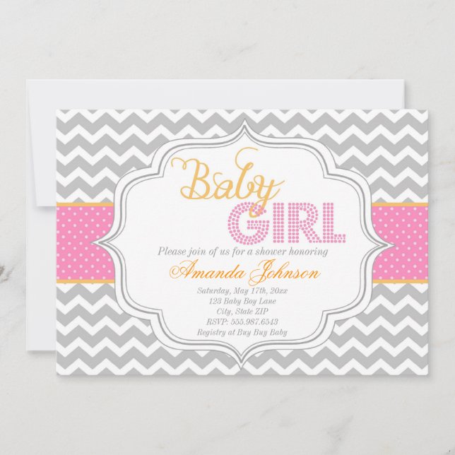 Flicka Mod Chic Chevron Baby Shower Inbjudan (Framsida)