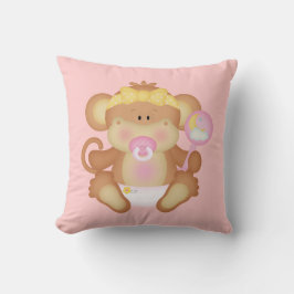 Flicka Monkey Bedroom eller Couch Pillow Kudde