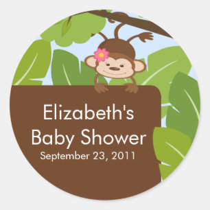 Flicka Monkey Jungle Safari Baby Shower Sticker Runt Klistermärke