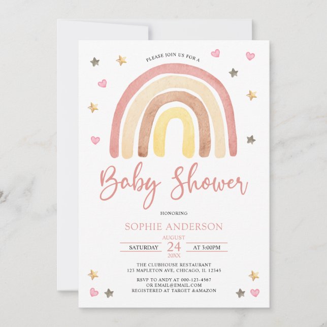 flicka Mute Tones Boho Rainbow Baby Shower Inbjudningar (Framsida)
