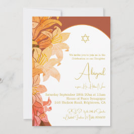 Flicka Naming Burnt Orange Blommigt Hebrew Inbjudningar