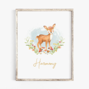 Flicka Namn Hjort Nursery Watercolor Animal Poster