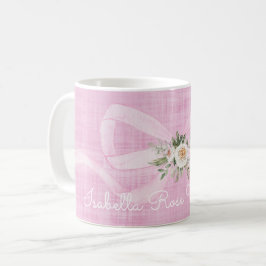 Flicka Namn Pastel Rosa Ribbon Blommigt Sweet Kaffemugg