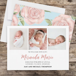 Flicka Newborn Photo Collage Simple Rosa Blommigt