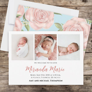 Flicka Newborn Photo Collage Simple Rosa Blommigt