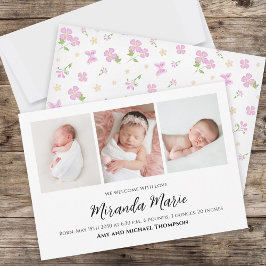 Flicka Newborn Photo Collage Simple Rosa Blommigt
