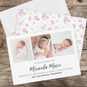 Flicka Newborn Photo Collage Simple Rosa Blommigt