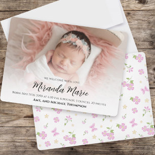 Flicka Newborn Photo Overlay Text Rosa Blommigt