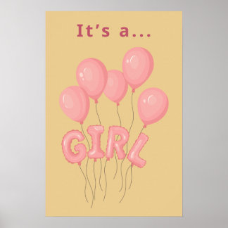 Flicka Nurseriesmycknad Rosa Ballongtryck Poster