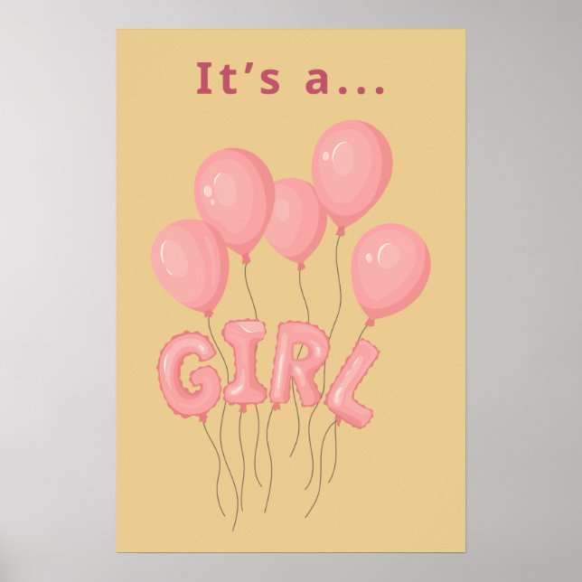 Flicka Nurseriesmycknad Rosa Ballongtryck Poster (Framsidan)
