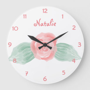 Flicka Nursery Decor Rosa ros Personlig Stor Klocka