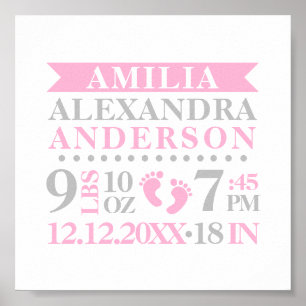 Flicka Nursery Room Birth Stats Keepsaky Poster