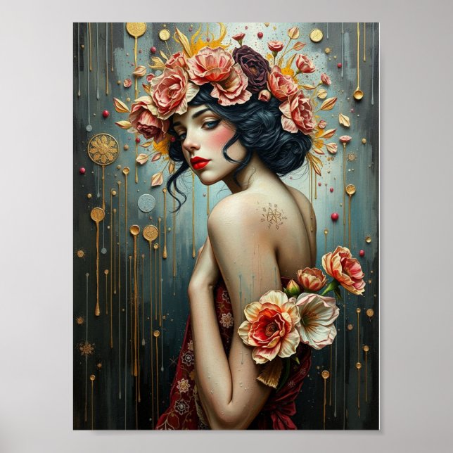 Flicka och blommor poster (Framsidan)