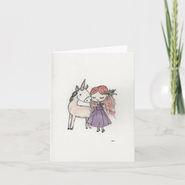 Flicka och enhörning liten kort (Framsida)