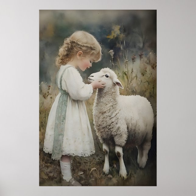 Flicka Och Fårtryck, Påsklamm By, Poster (Framsidan)