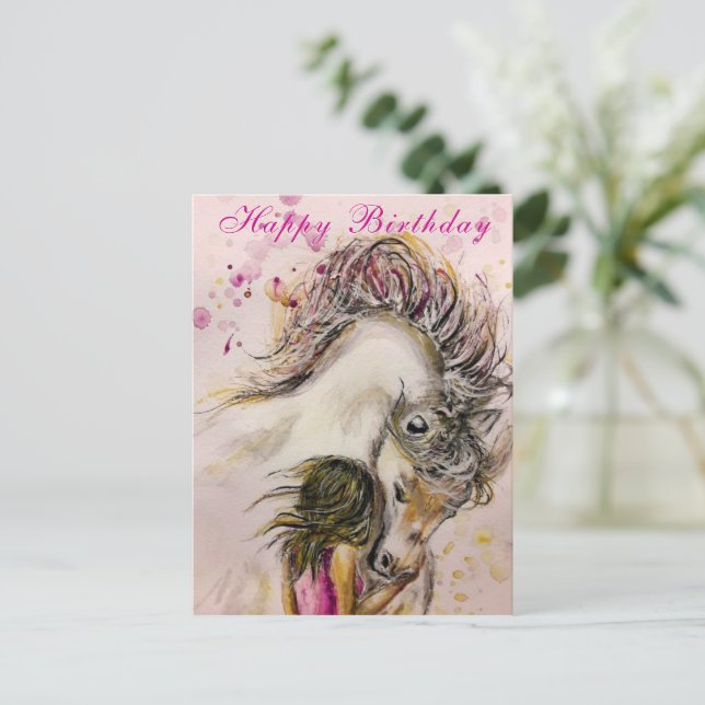 Flicka och häst födelsedagskort vykort (Stående Fram)