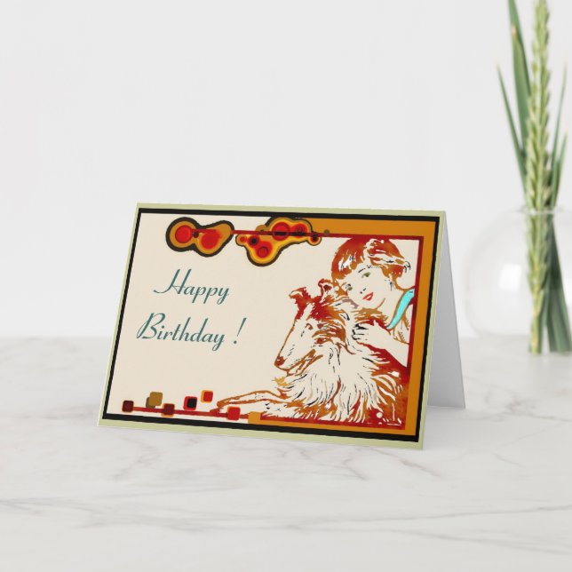 Flicka och henne Sheltie födelsedagkort Kort (Framsida)