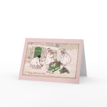 Flicka- och husdjurgrisvintagejul