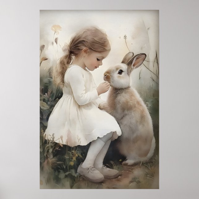Flicka Och Kanin Kanin Tryck, Påskkanin By, Poster (Framsidan)