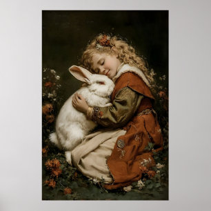 Flicka Och Kanin Tryck, Antik Kanin Utskrift Poster