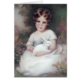 Flicka och kanin, vintagekonst OBS kort