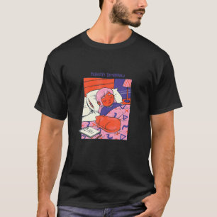 Flicka Och Katt För Hem Pyjamasnatt Sömn Sömn T Shirt