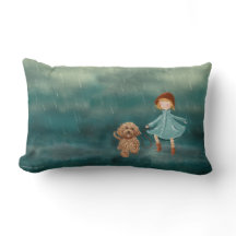 Flicka- och Labradoodle hund i regna