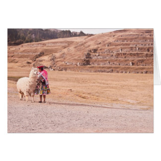 Flicka och llama hälsningskort