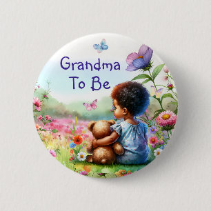 Flicka och Nalle Baby Shower Grandma to be Knapp