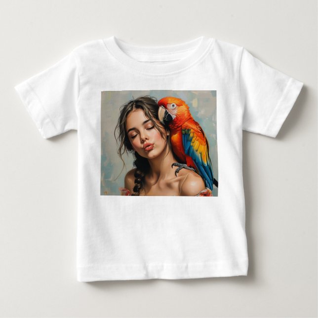 Flicka och Parrot baby-skjorta T Shirt (Framsida)