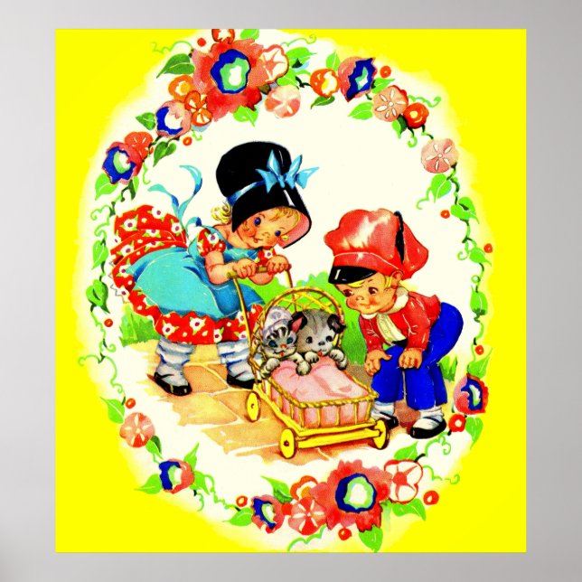 flicka och pojke och kattunge och valp poster (Framsidan)