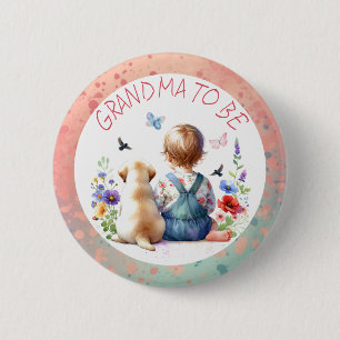 Flicka och Puppy Baby Shower Grandma ska vara Knapp