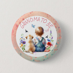 Flicka och Puppy Baby Shower Grandma ska vara Knapp