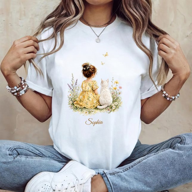 Flicka och vit katt t shirt (Skapare uppladdad)