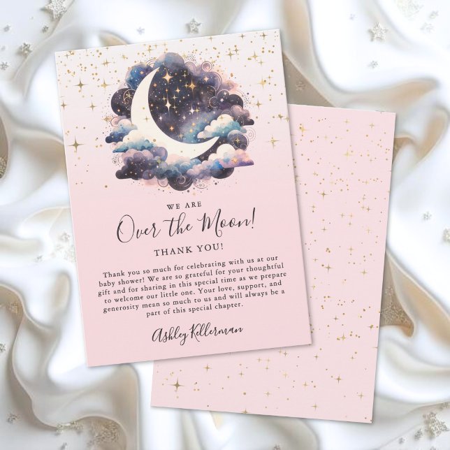 Flicka över månen baby shower tack kort (Girl Over The Moon Baby Shower Thank You Card )