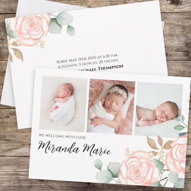 Flicka Overlay Text Newborn Photo Rosa Blommigt (Skapare uppladdad)