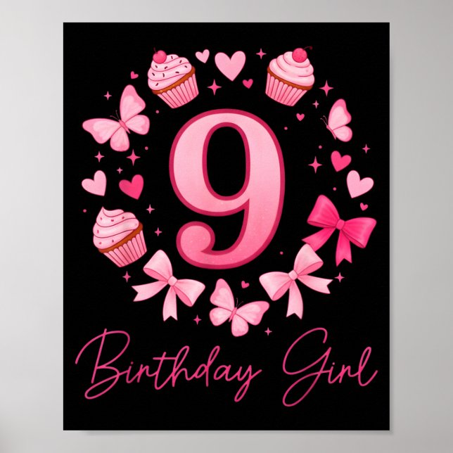 Flicka på 9-årsdag Estetisk Coquette Bow  Poster (Framsidan)