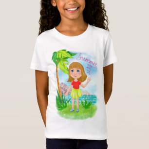flicka på bakgrunden av tropikerna och havet i s t shirt