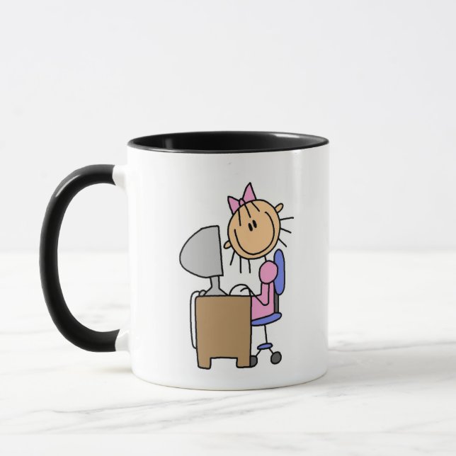 Flicka på dator mugg (Vänster)